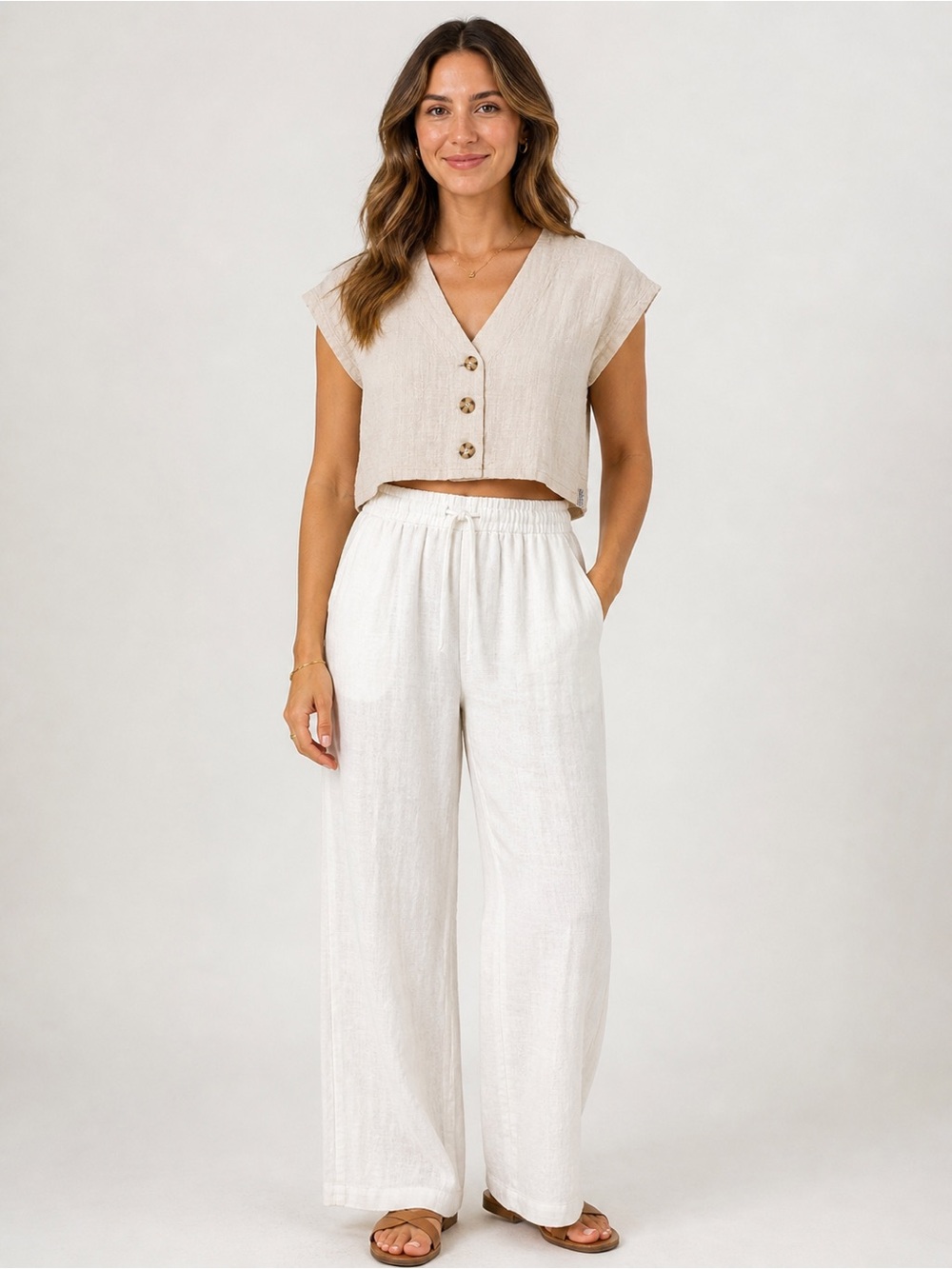 Rhythm. Cream Button-Front Crop Top